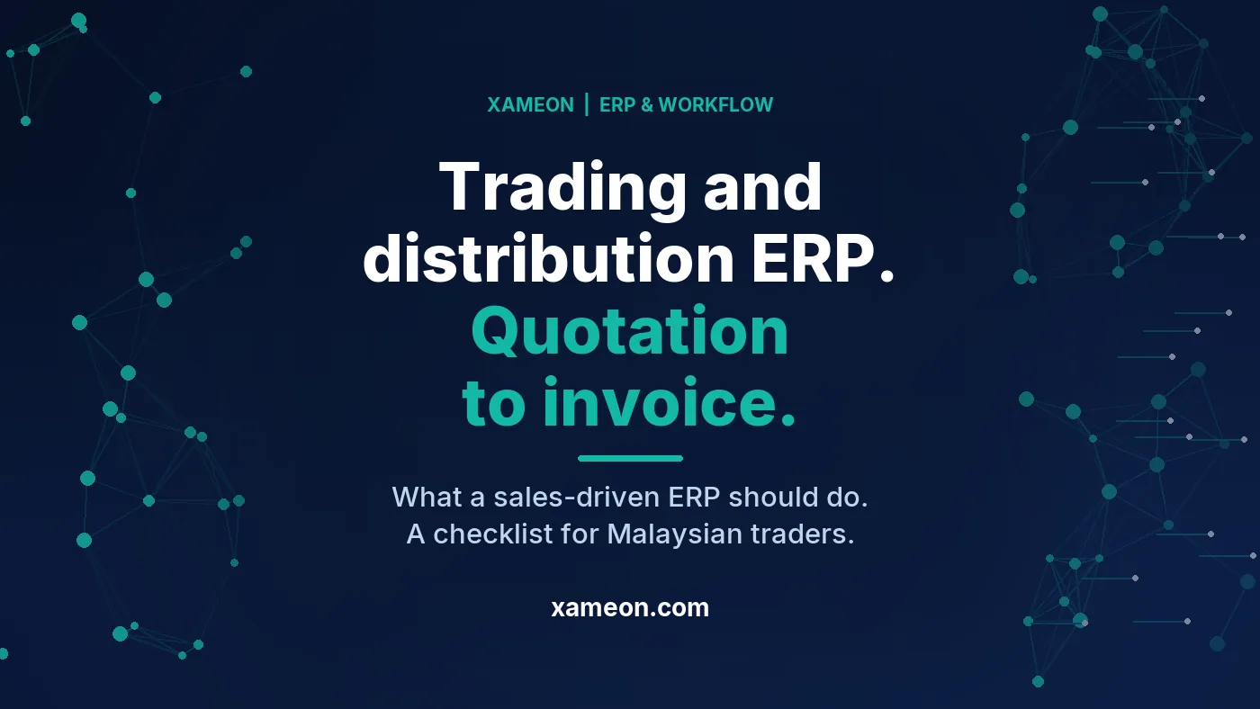 Text cover: Trading and distribution ERP in Malaysia, quotation to invoice.